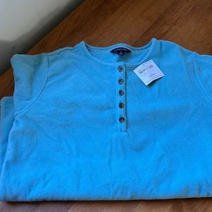 Land’s End cozy long sleeve fleece. Buttons up front, teal, size small